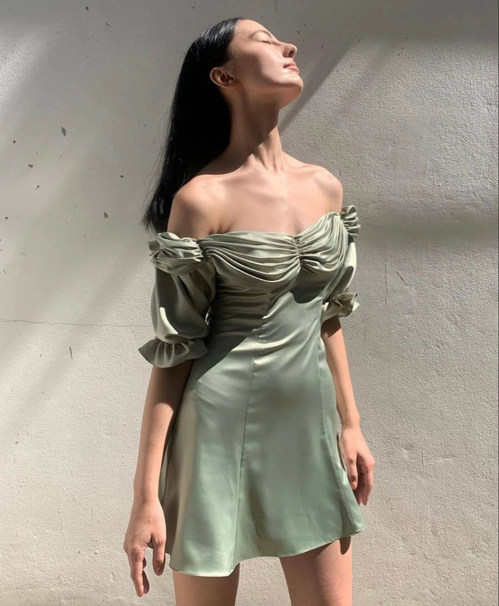 Vestidos formales Weitese para mujer, con mangas abullonadas y hombros descubiertos, para regreso a casa, en tiendas con vestidos de fiesta.